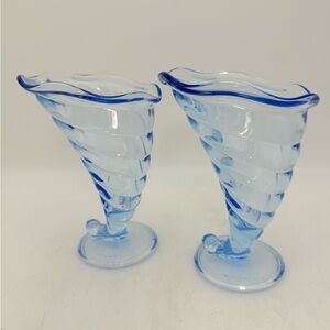 Vintage Bormioli Rocco Fortuna Blue Glass Dessert Dishes | Cornucopia Set of 2